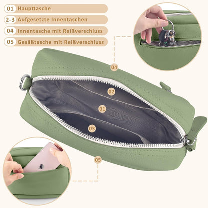 Handy Umhängetasche Echtes Leder Crossbody Bag breitem Schultergurt