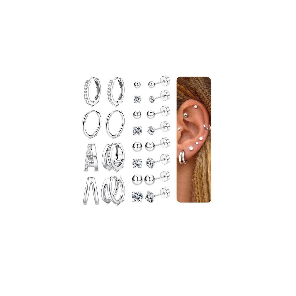 12 Paar Ohrringe Set Gold Silber | Edelstahl Piercing für Damen & Herren