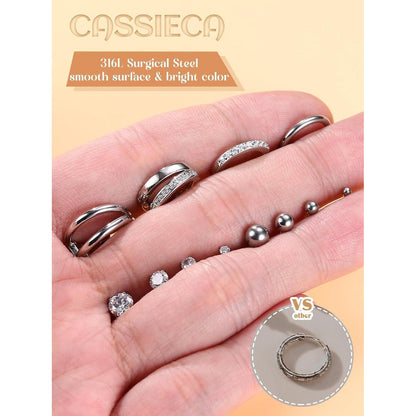 12 Paar Ohrringe Set Gold Silber | Edelstahl Piercing für Damen & Herren