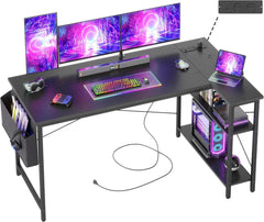 Gaming Schreibtisch L-Form mit Steckdosen und Staufächer