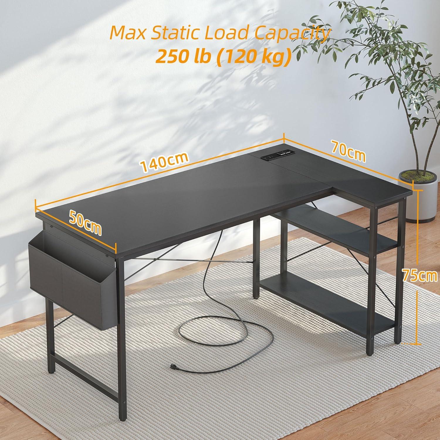 Gaming Schreibtisch L-Form mit Steckdosen und Staufächer