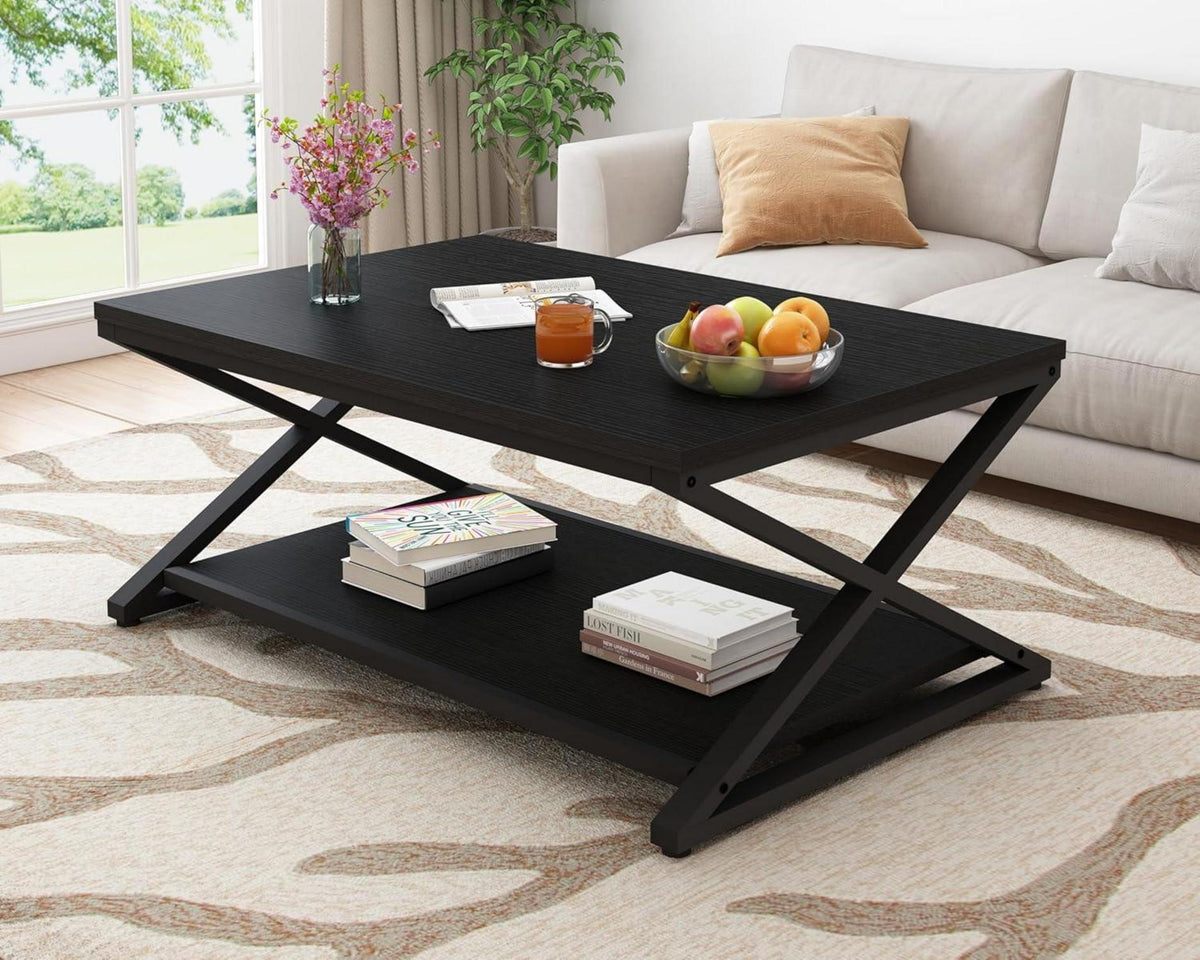 Couchtisch mit Stauraum Schwarz Holz Metall 100x60x45cm