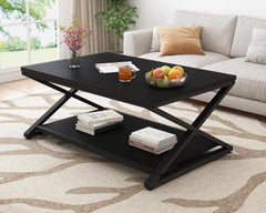 Couchtisch mit Stauraum Schwarz Holz Metall 100x60x45cm