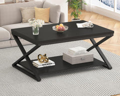 Couchtisch mit Stauraum Schwarz Holz Metall 100x60x45cm