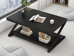Kleiner Couchtisch Schwarz mit Stauraum 100x60x45cm Holz/Metall
