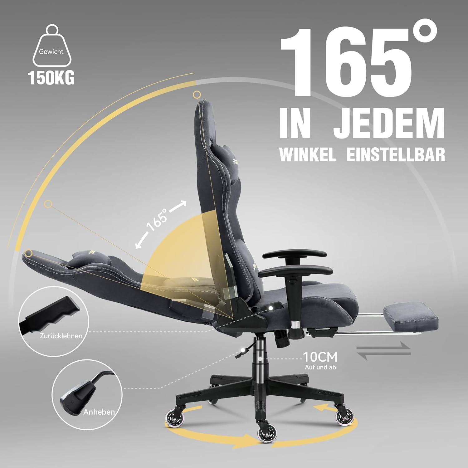 Gaming Stuhl Bürostuhl Massage Chair Luxus Wildlederstoff Grau