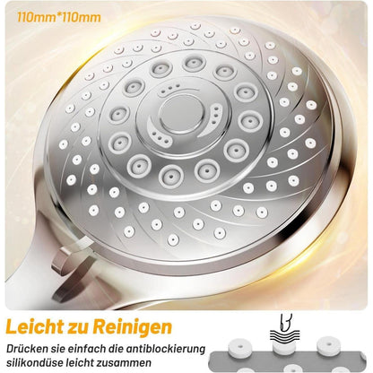 Duschkopf mit Schlauch, 6 Strahlarten, Chrom