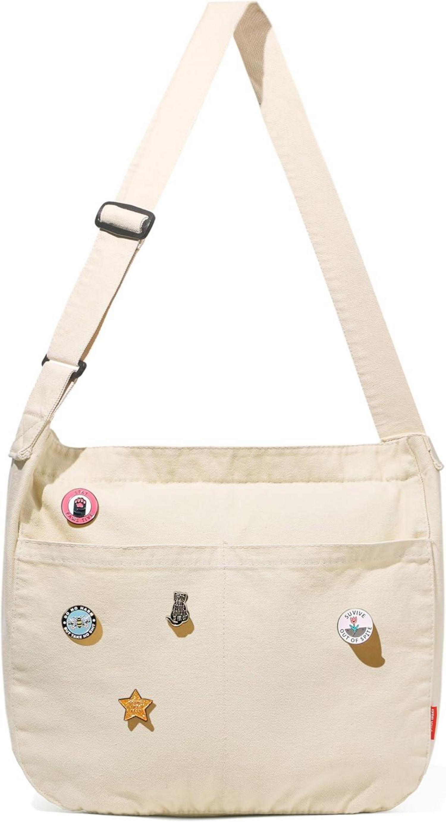 Große Canvas Messenger Bag mit Multi-Pockets - Schultertasche Y2K