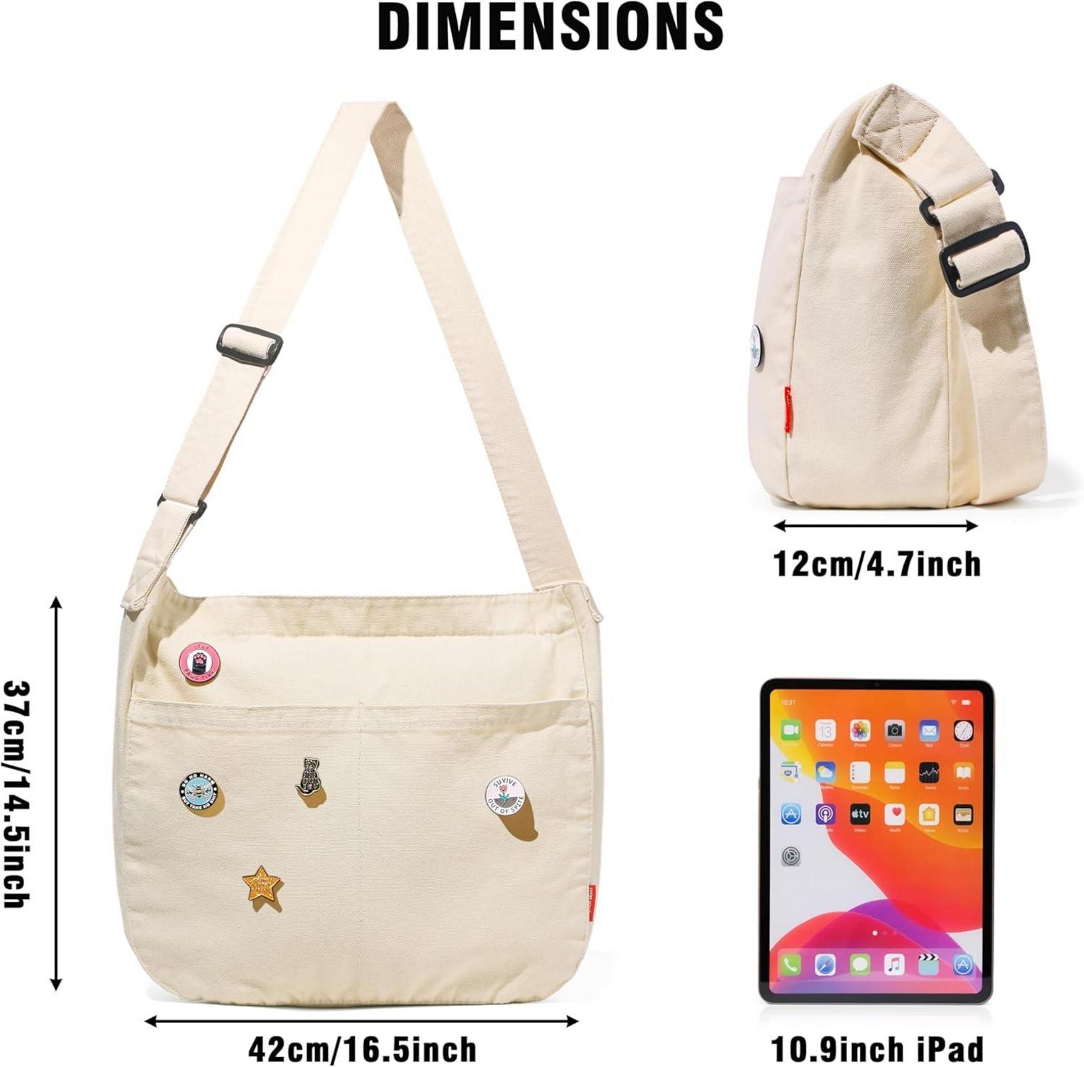 Große Canvas Messenger Bag mit Multi-Pockets - Schultertasche Y2K