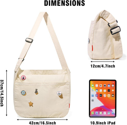 Große Canvas Messenger Bag mit Multi-Pockets - Schultertasche Y2K