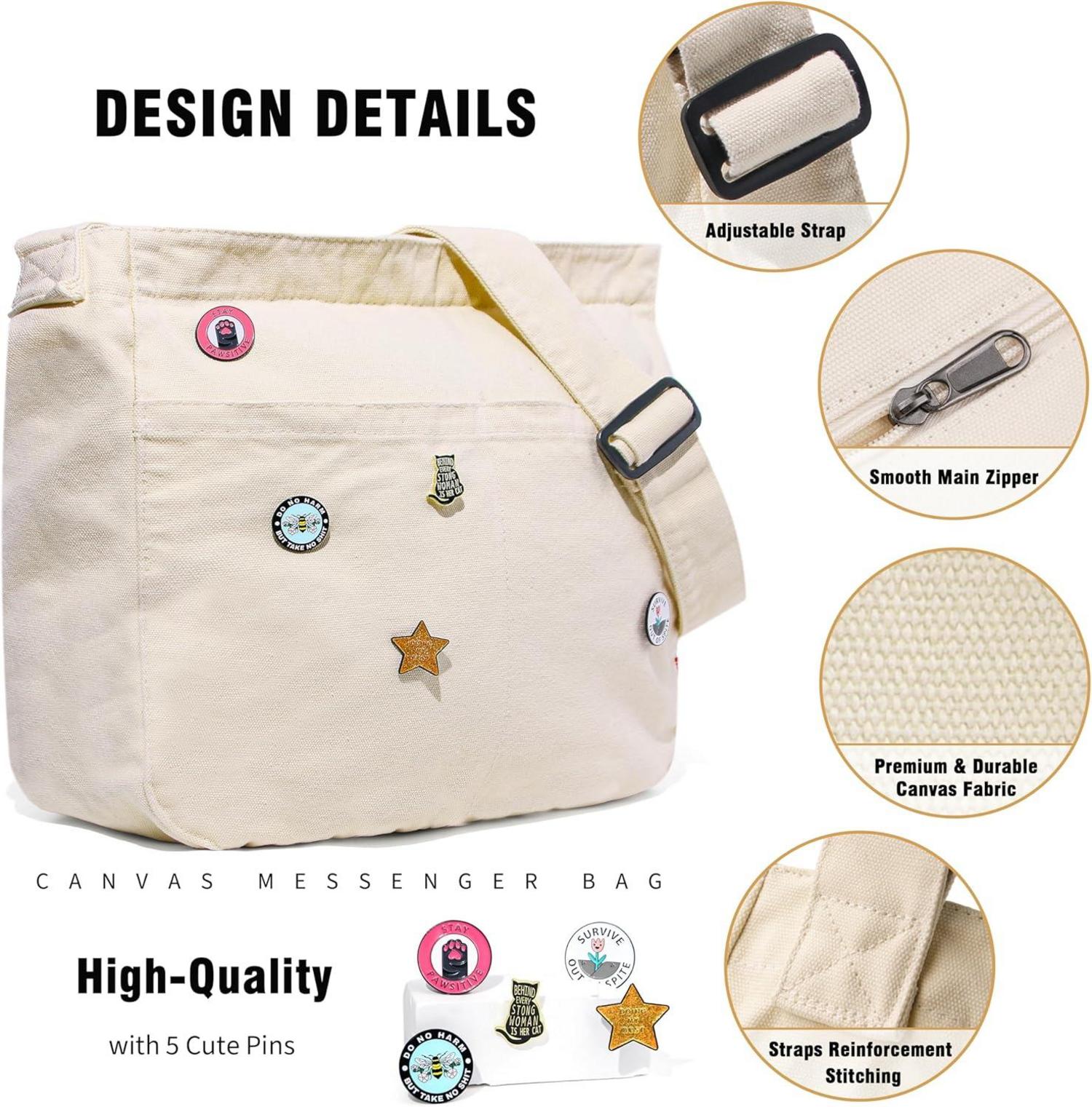 Canvas Messenger Bag Groß Damen Herren Schultertasche Uni Y2K