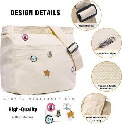 Canvas Messenger Bag Groß Damen Herren Schultertasche Uni Y2K
