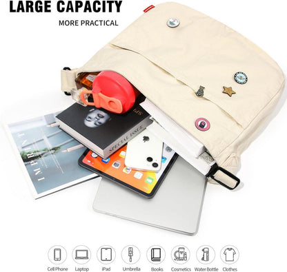 Große Canvas Messenger Bag mit Multi-Pockets & breitem verstellbarem Träger