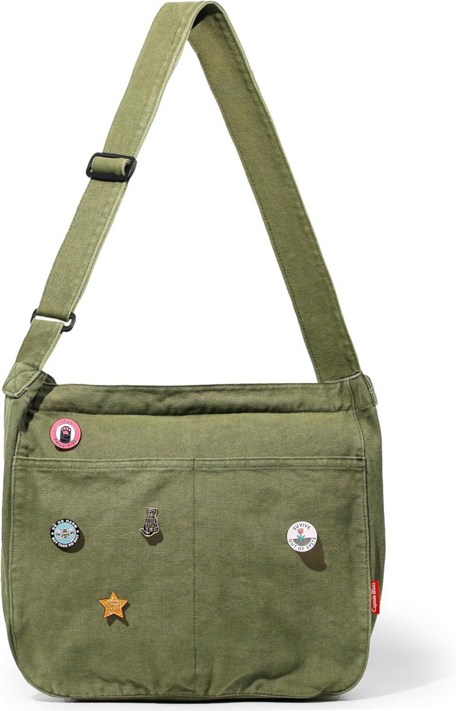 Große Canvas Messenger Bag mit Multi-Pockets, Shoulder Bag