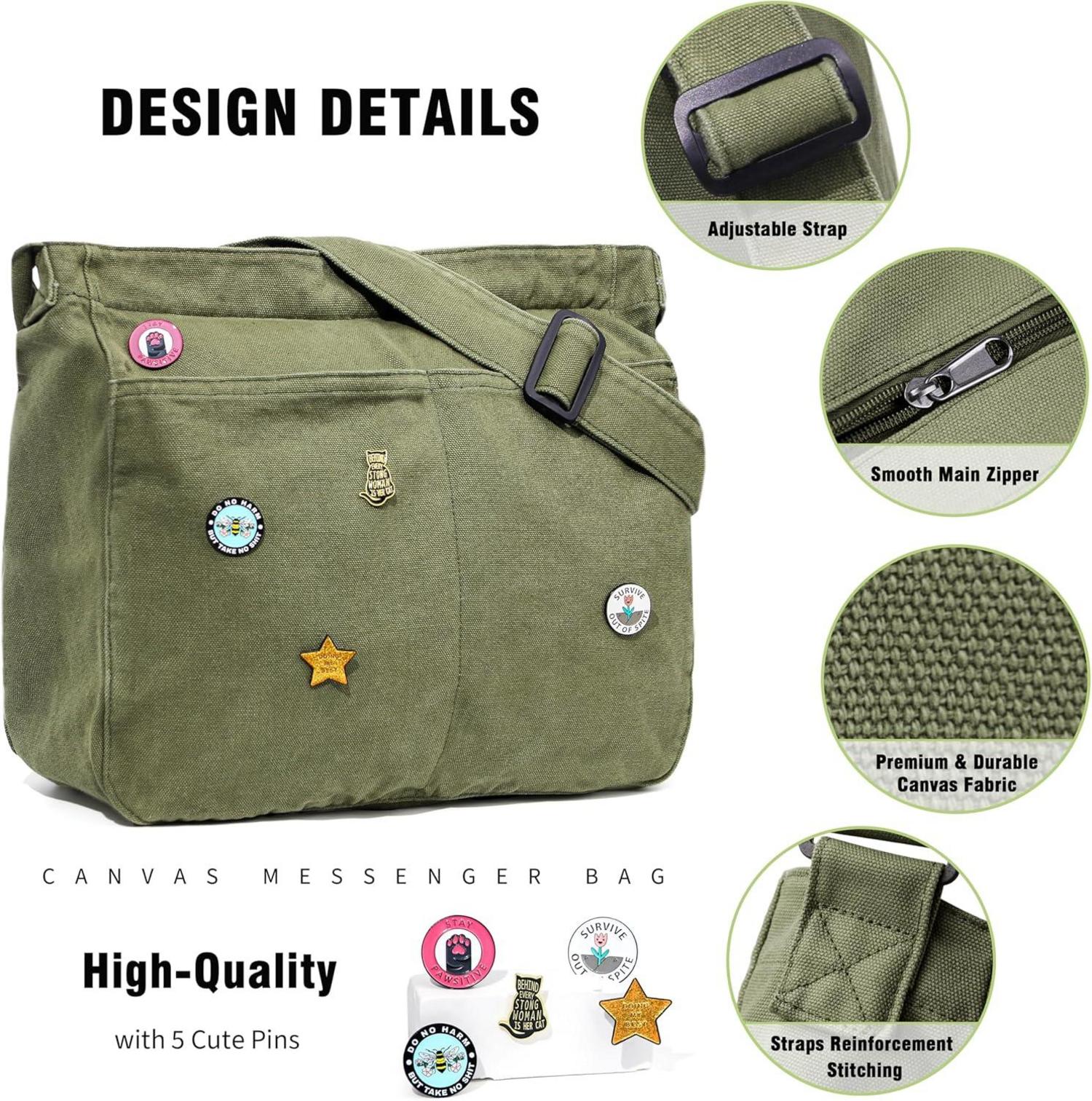 Große Canvas Kuriertasche mit Multi-Pockets, Unisex Messenger Bag
