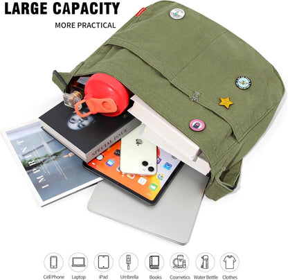 Captain Blues Canvas Messenger Bag Große Multi-Pocket Tasche 42x37 cm