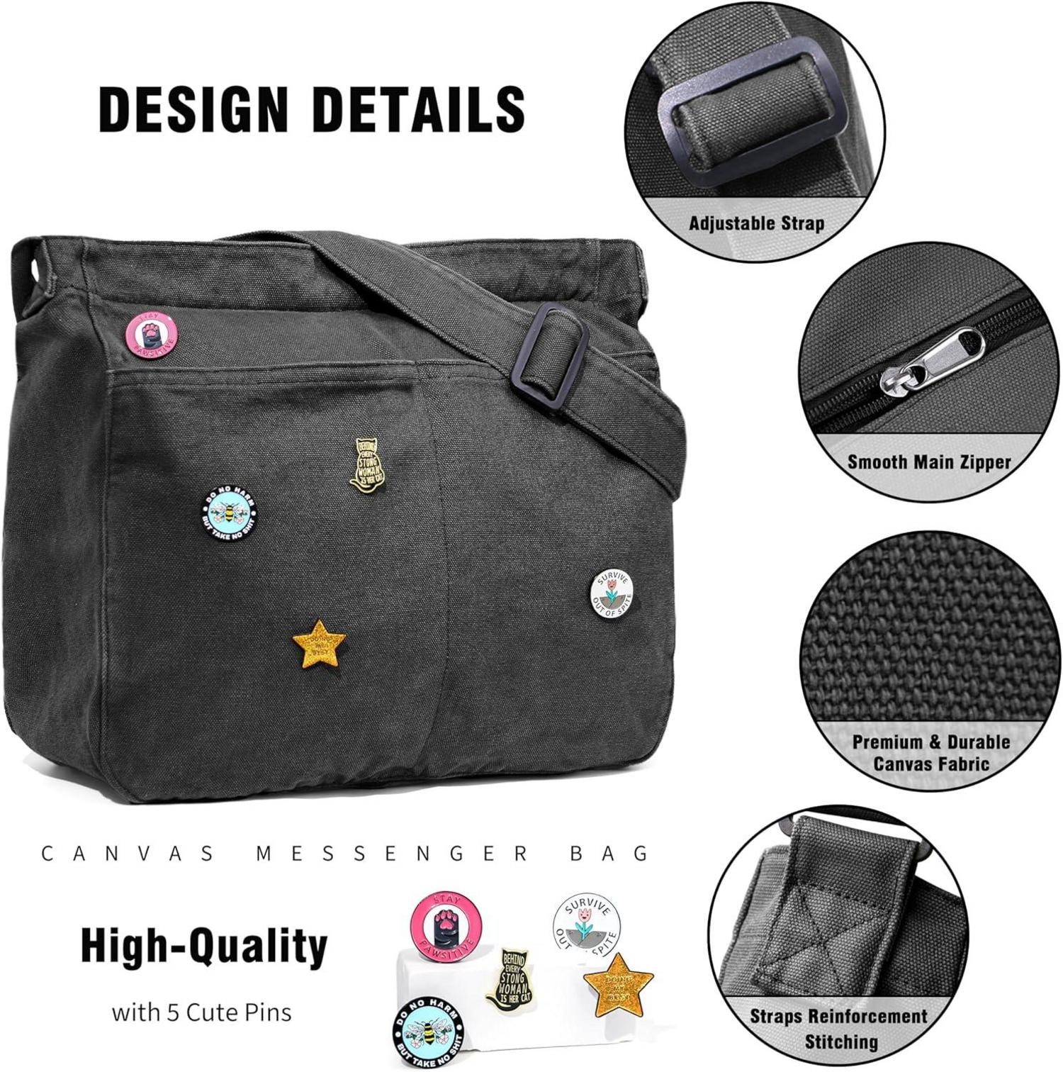Captain Blues Canvas Messenger Bag - Große Kuriertasche mit Multi-Pockets