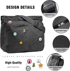 Captain Blues Canvas Messenger Bag - Große Kuriertasche mit Multi-Pockets