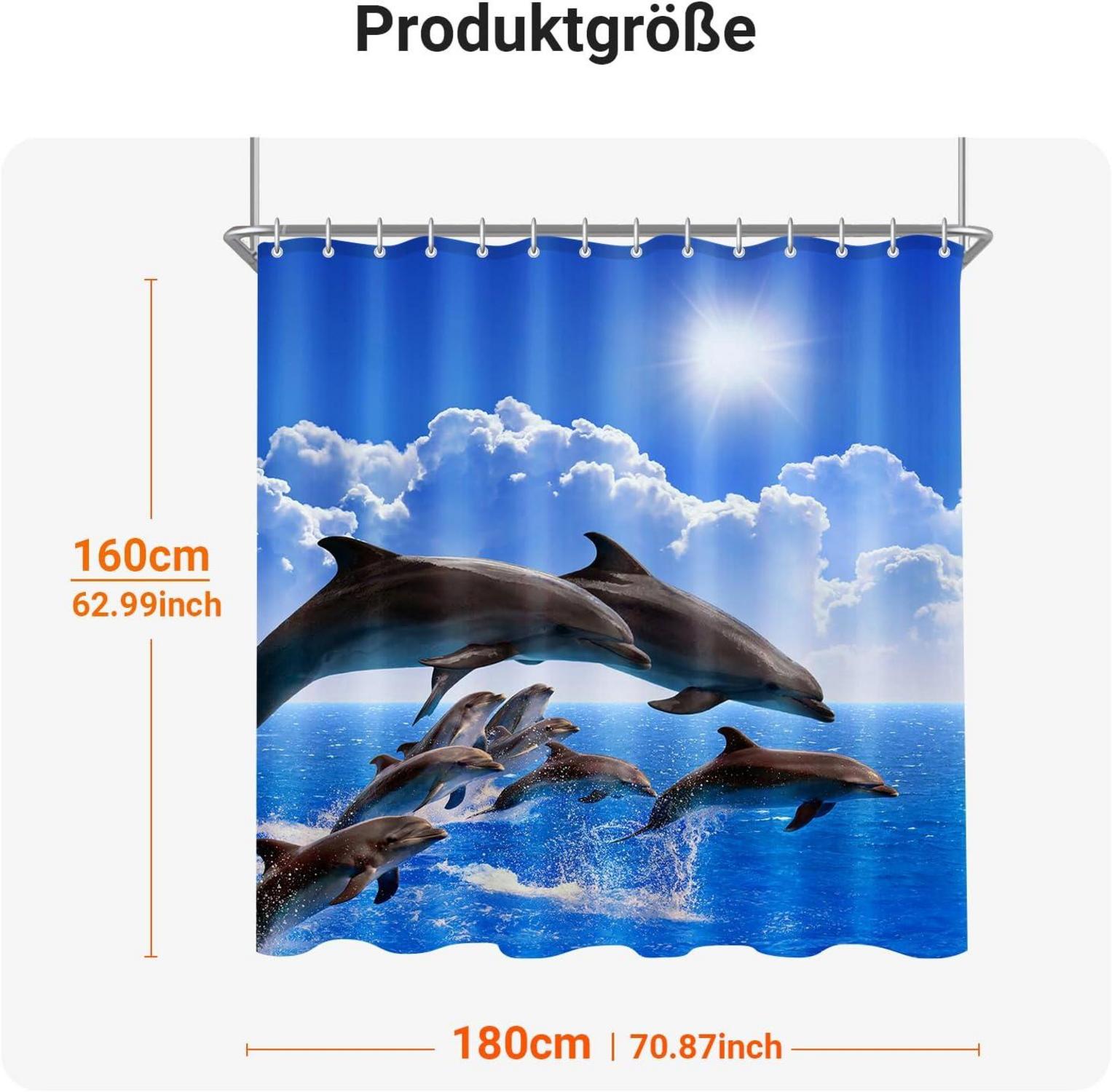 Duschvorhang Delphin 180x160cm Wasserabweisend Antischimmel Polyester
