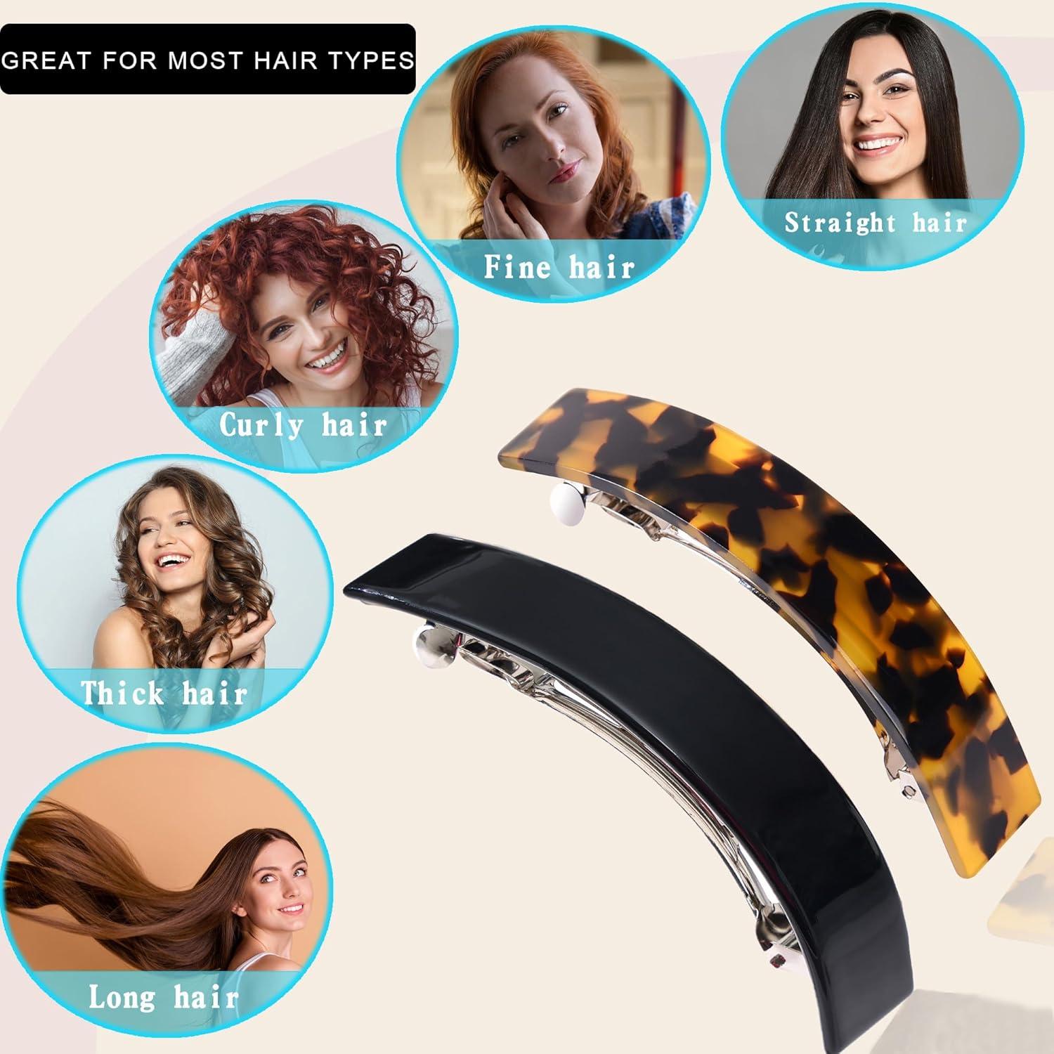 FSMILING Haarspangen für Damen rechteckig schick automatisch Schildkröte 2 Stück