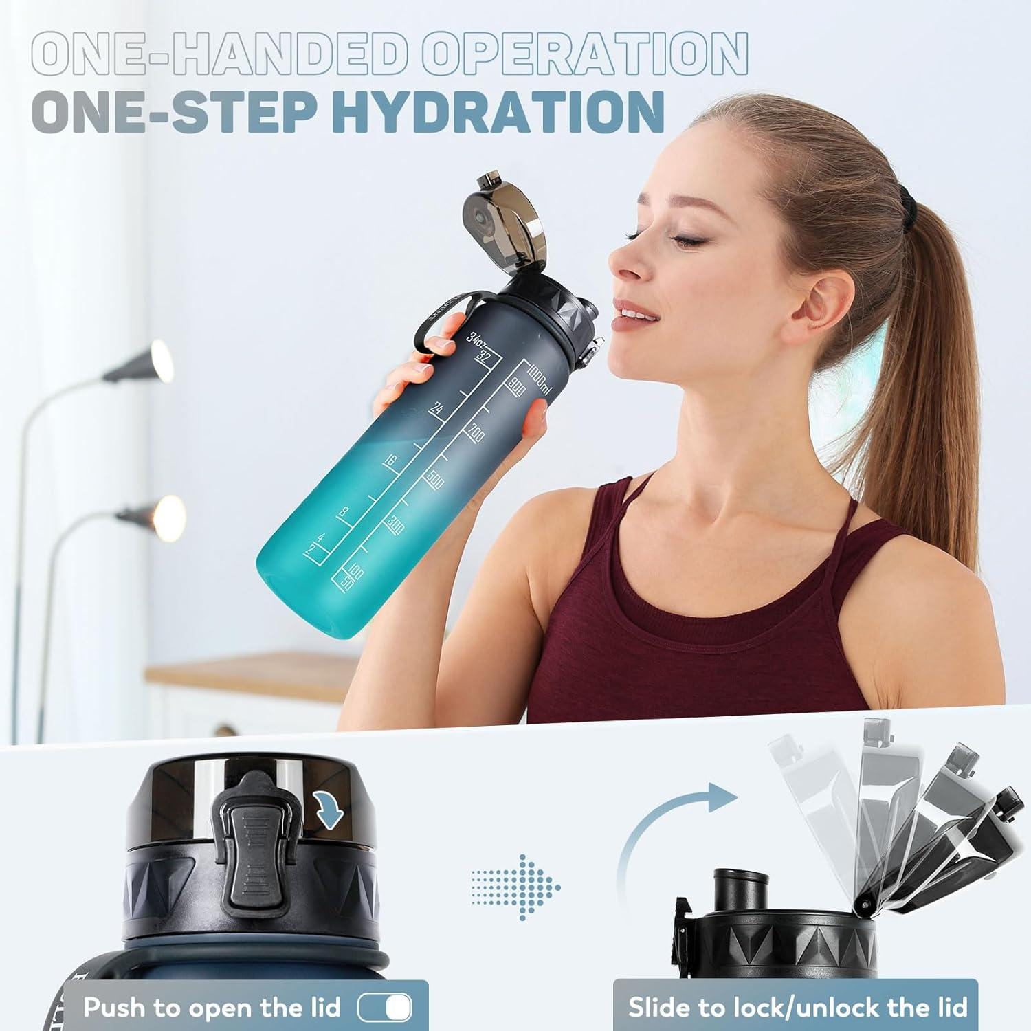 Trinkflasche 1L Sport Wasserflasche BPA frei mit rutschfestem Grip
