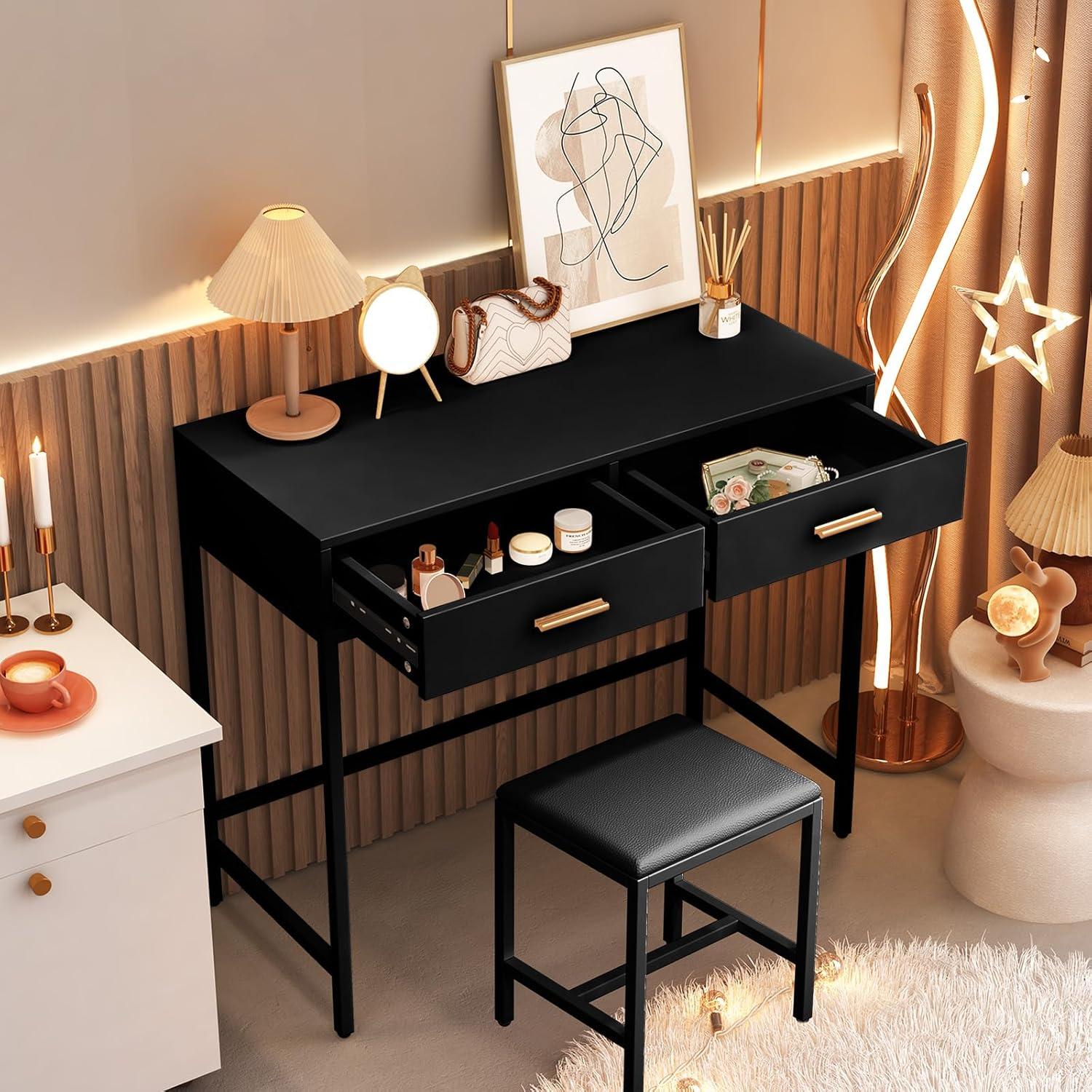 Moderner Schminktisch mit Hocker und 2 Schubladen
