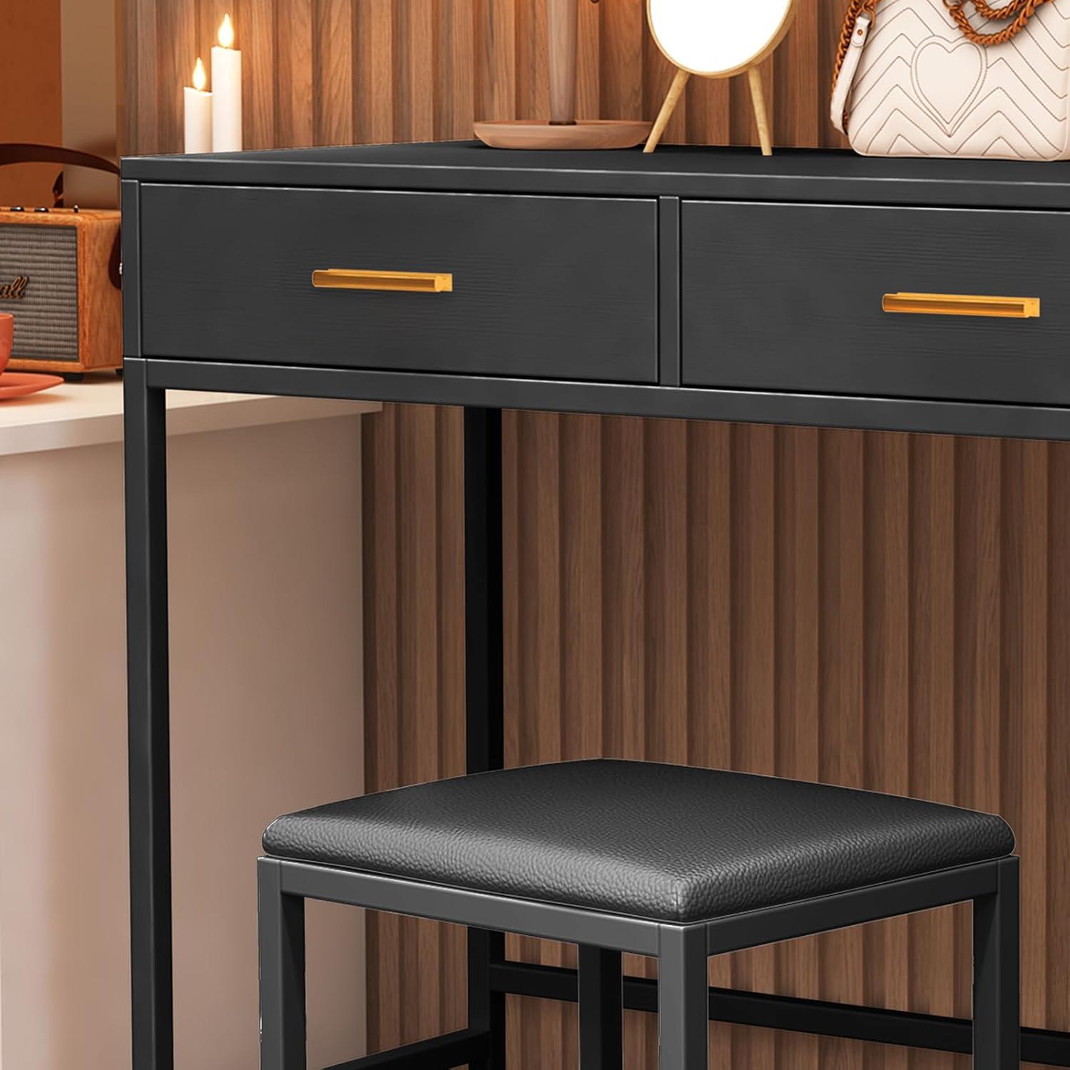Schminktisch mit Hocker Schwarz 2 Schubladen Metallbeinen 90x40cm