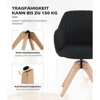 Drehbare Esszimmerstühle Set 4 – Leinen, Massivholz, Schwarz