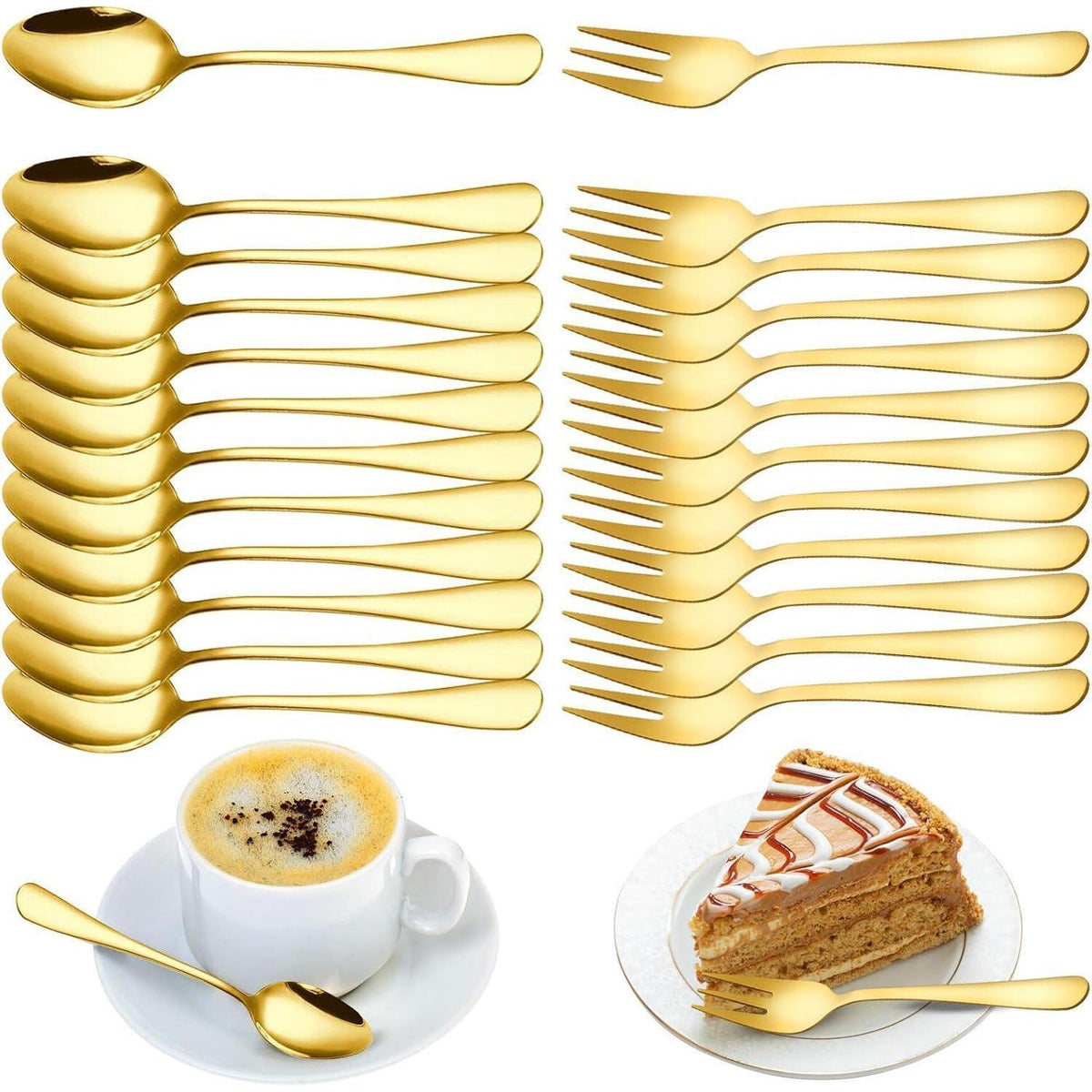 24 Edelstahl Kuchengabeln & Kaffee-Löffel Set – Spülmaschinenfest