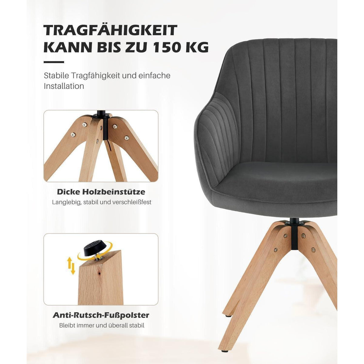 Drehbare Samt Esszimmerstühle 2er-Set mit Armlehnen