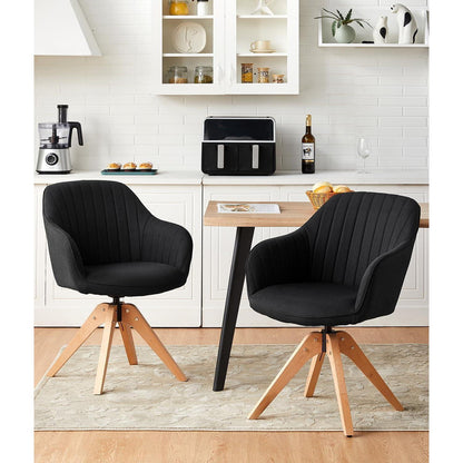 Drehbare Esszimmerstühle Set 2 | Leinen, Massivholz, Komfort