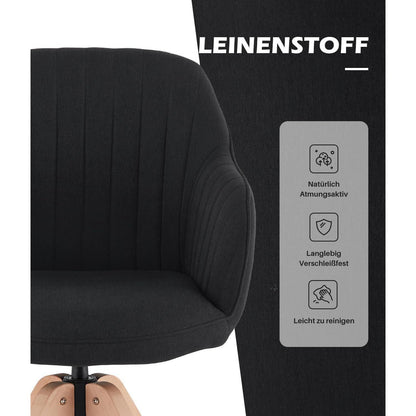 Drehbarer Esszimmerstuhl mit Armlehnen & Leinenbezug Schwarz