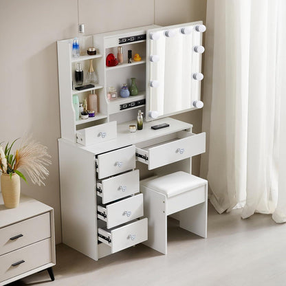 Schminktisch mit Beleuchtung und Hocker 80x36x130cm