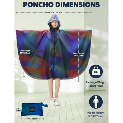Wasserdichter Fahrrad-Regenponcho mit Kapuze, Blau-Lila-Verlauf