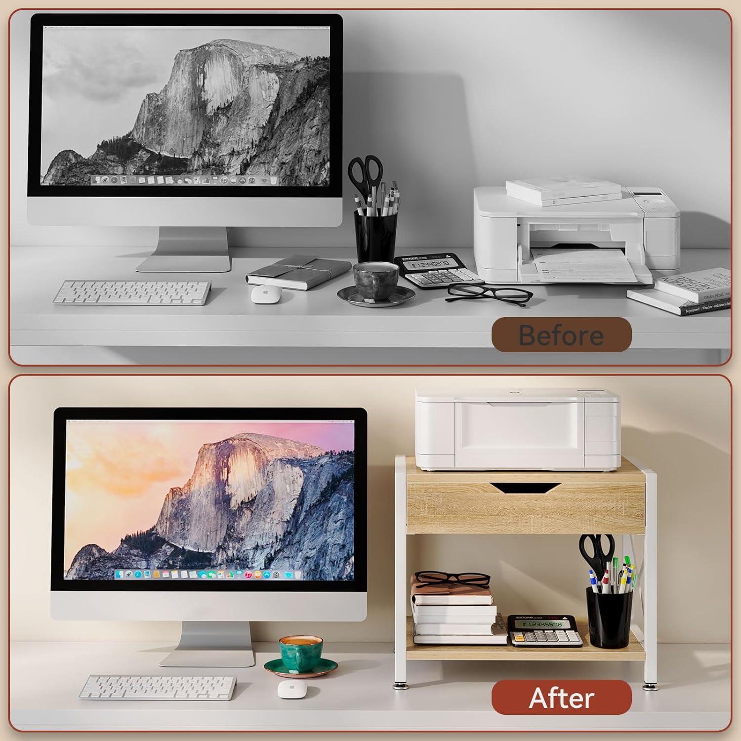 2 Tier Holz Desktop-Drucker Stand mit Schublade für Büro