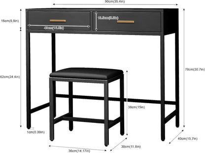 Schminktisch mit Hocker und Schubladen, modernes Design, Schwarz