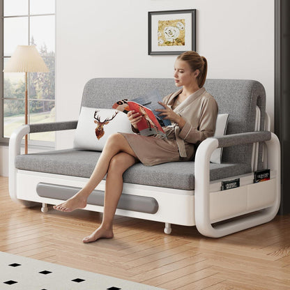 Ausziehbares Schlafsofa mit Stauraum – Dunkelgrau/Weiß (128cm)