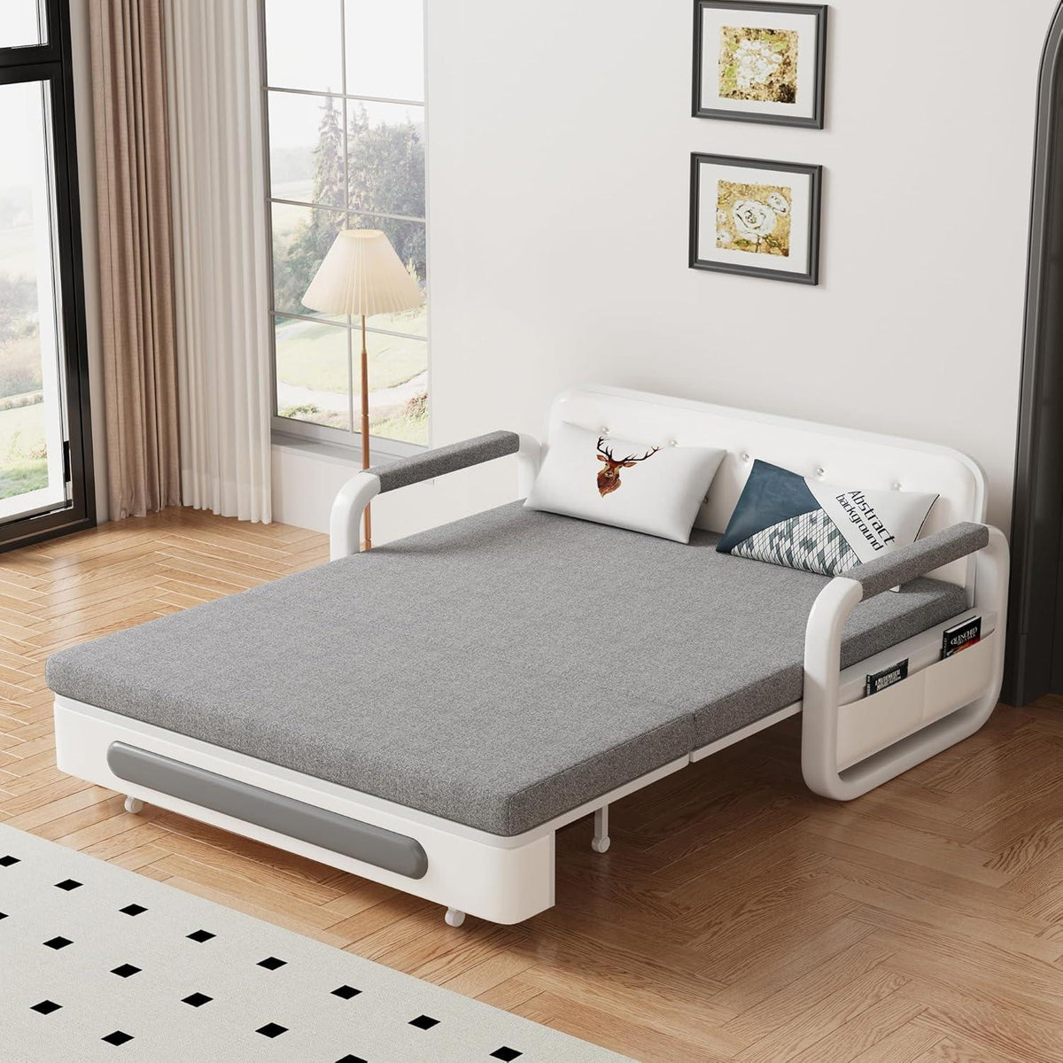 Ausziehbares Schlafsofa mit Stauraum – Dunkelgrau/Weiß (128cm)