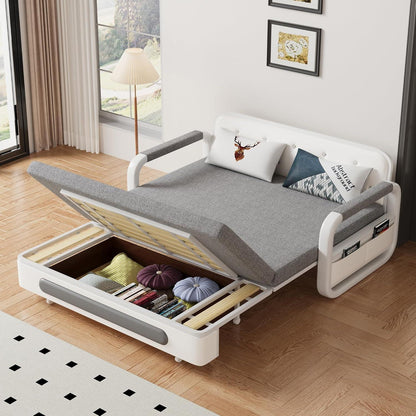 Ausziehbares Schlafsofa mit Stauraum – Dunkelgrau/Weiß (128cm)