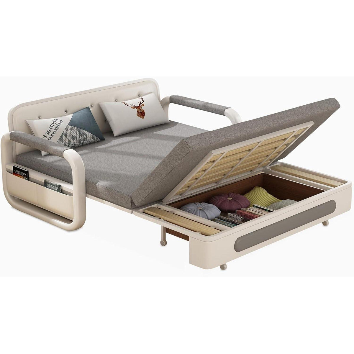 Ausziehbares Schlafsofa mit Stauraum – Dunkelgrau/Weiß (128cm)