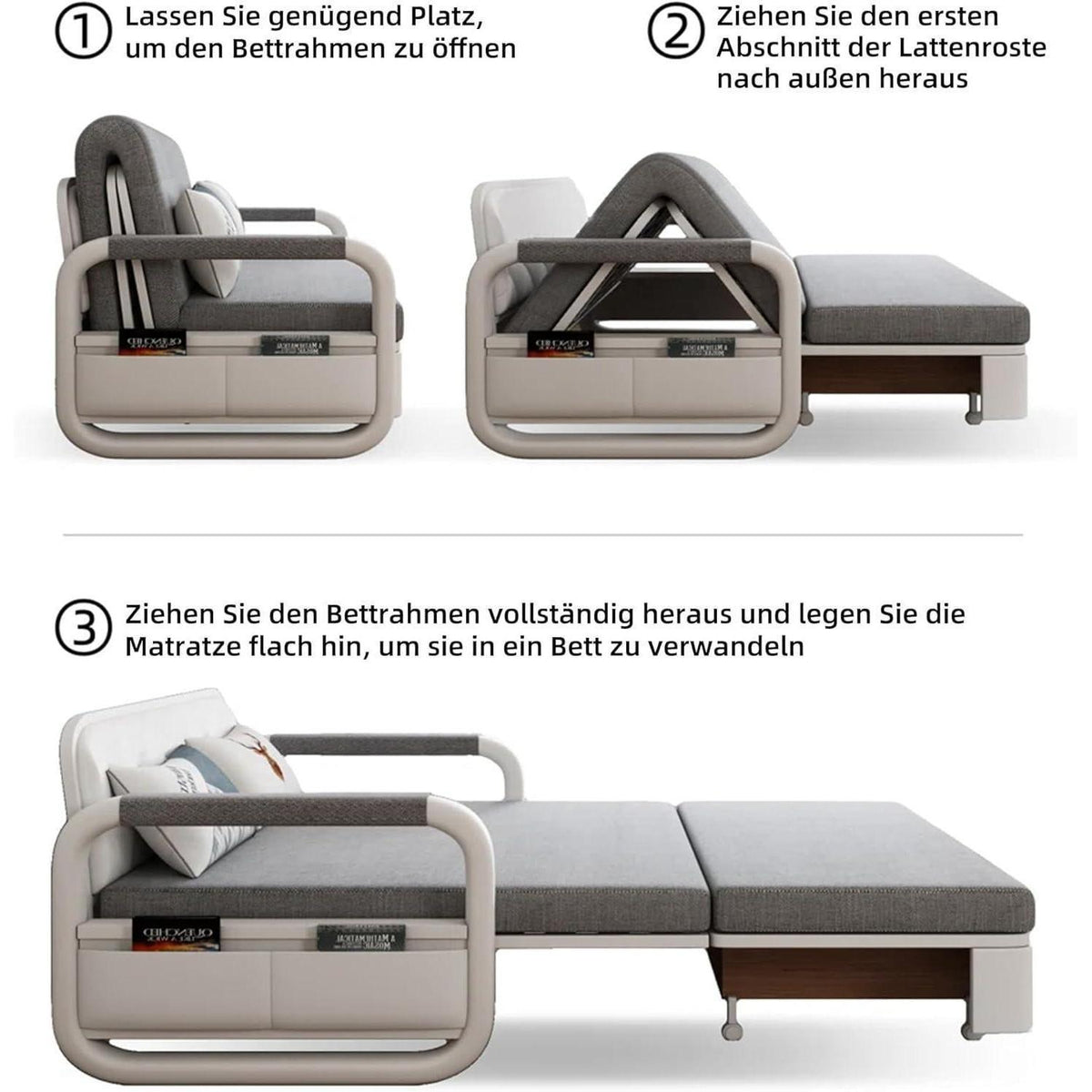 Ausziehbares Schlafsofa mit Stauraum – Dunkelgrau/Weiß (128cm)