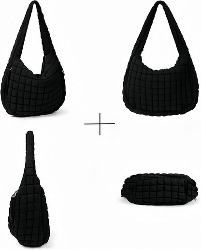 Große Gesteppte Umhängetasche Damen Reißverschluss Hobo Bag