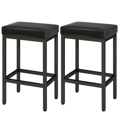 Barhocker 2er Set Schwarz – 66cm Küchentisch Hocker in Lederoptik