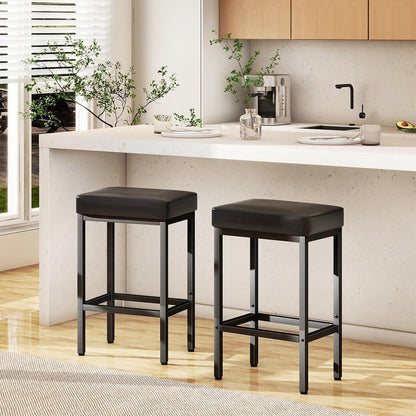 Barhocker 2er Set Schwarz – 66cm Küchentisch Hocker in Lederoptik
