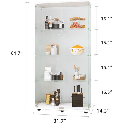 Glasvitrine Weiß 4 Etagen | Moderne Regalkabine für Wohnzimmer