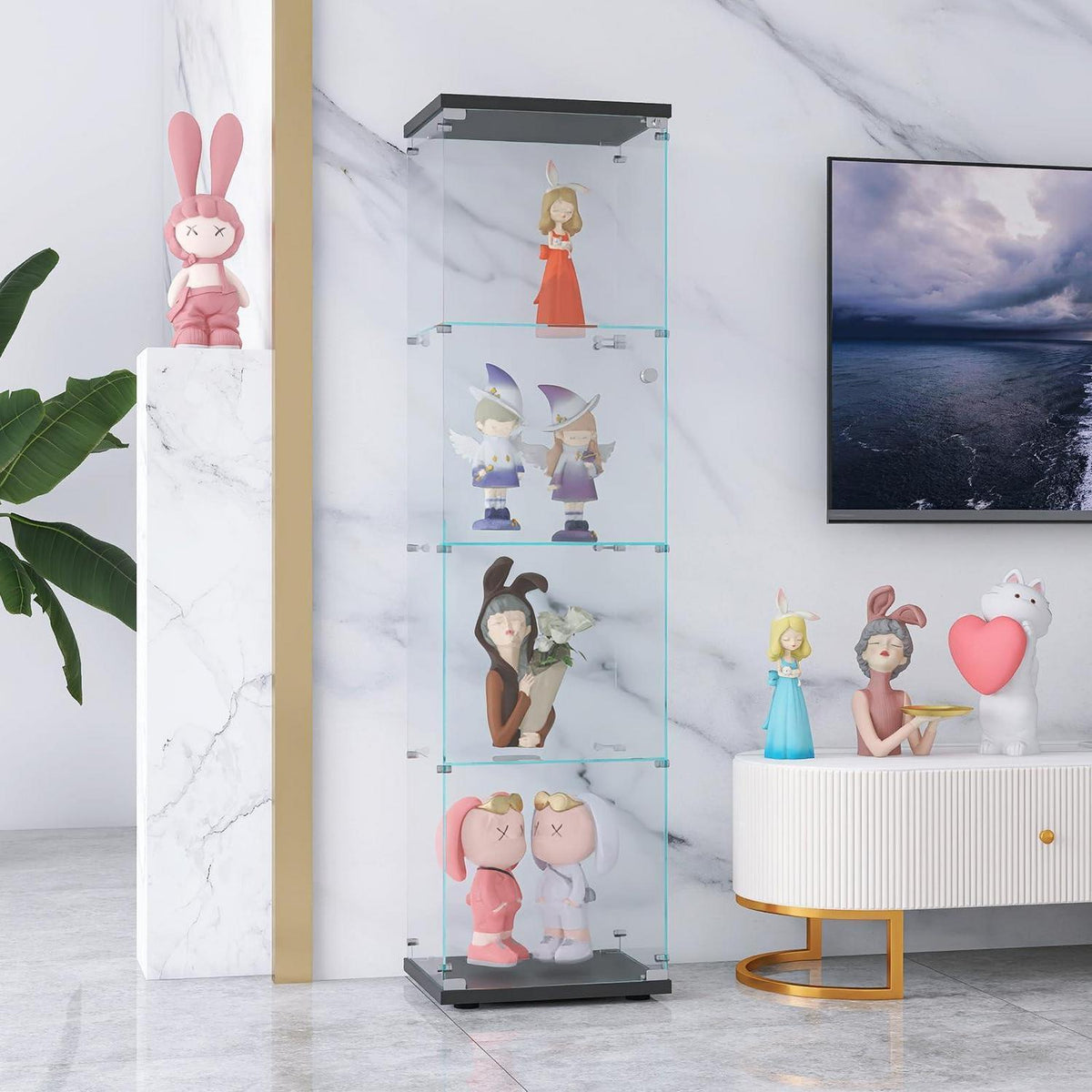 Glasvitrine Schwarz 4 Etagen – Moderne Regalkabine