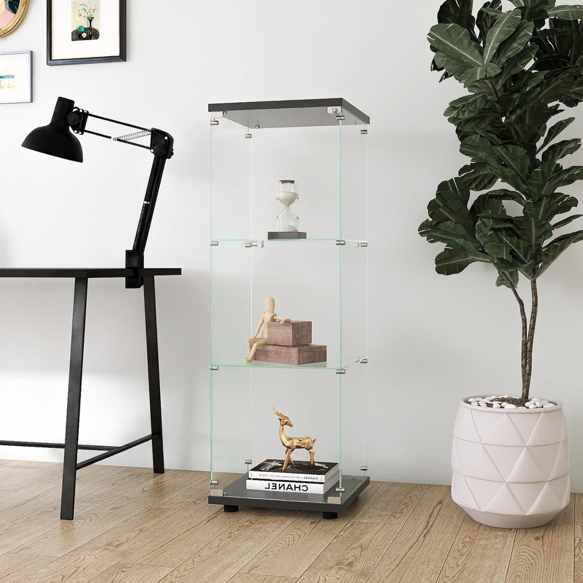 Glasvitrine Schwarz 3 Etagen – Moderne Regalkabine