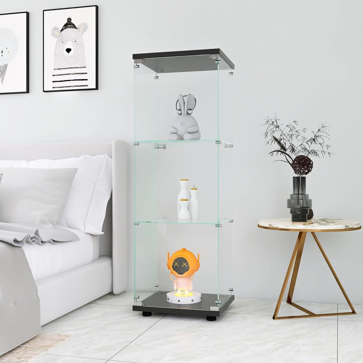 Glasvitrine Schwarz 3 Etagen – Moderne Regalkabine