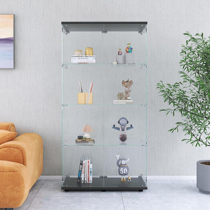 Glasvitrine Schwarz 4 Etagen | Moderne Regalkabine für Wohnzimmer