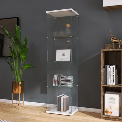 Glasvitrine Weiß 4 Etagen – Moderne Regalkabine für Wohnzimmer